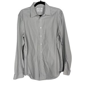 Calvin Klein 16 34/35 Gray Pencil Stripe Slim Fit Button Front Long Sleeve Shirt
